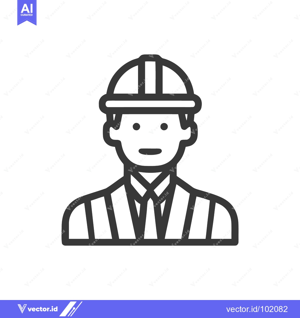 Premium Vector dari Professional Engineer Icon: Minimalist Line Art of Man in Hard Hat and