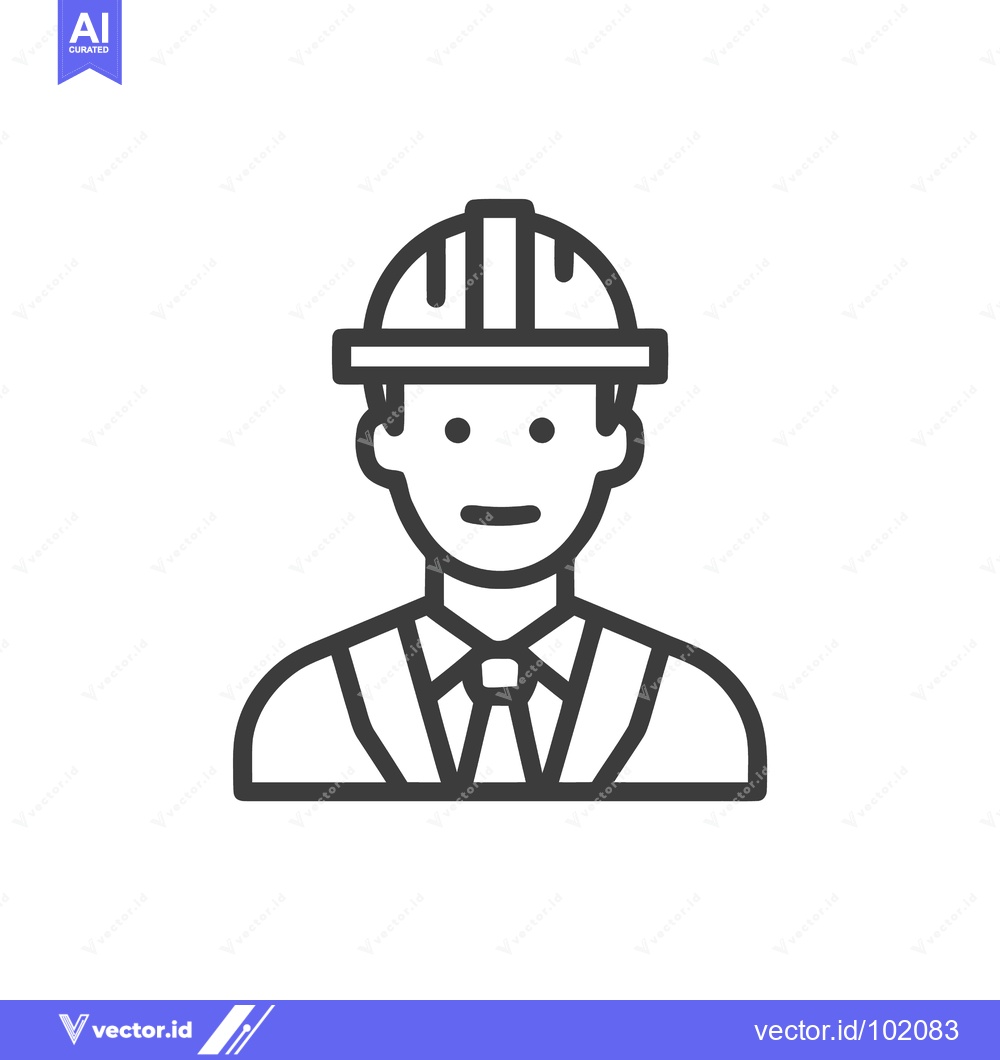 Premium Vector of Minimalist Engineer or Architect Line Icon with Hard Hat and Tie