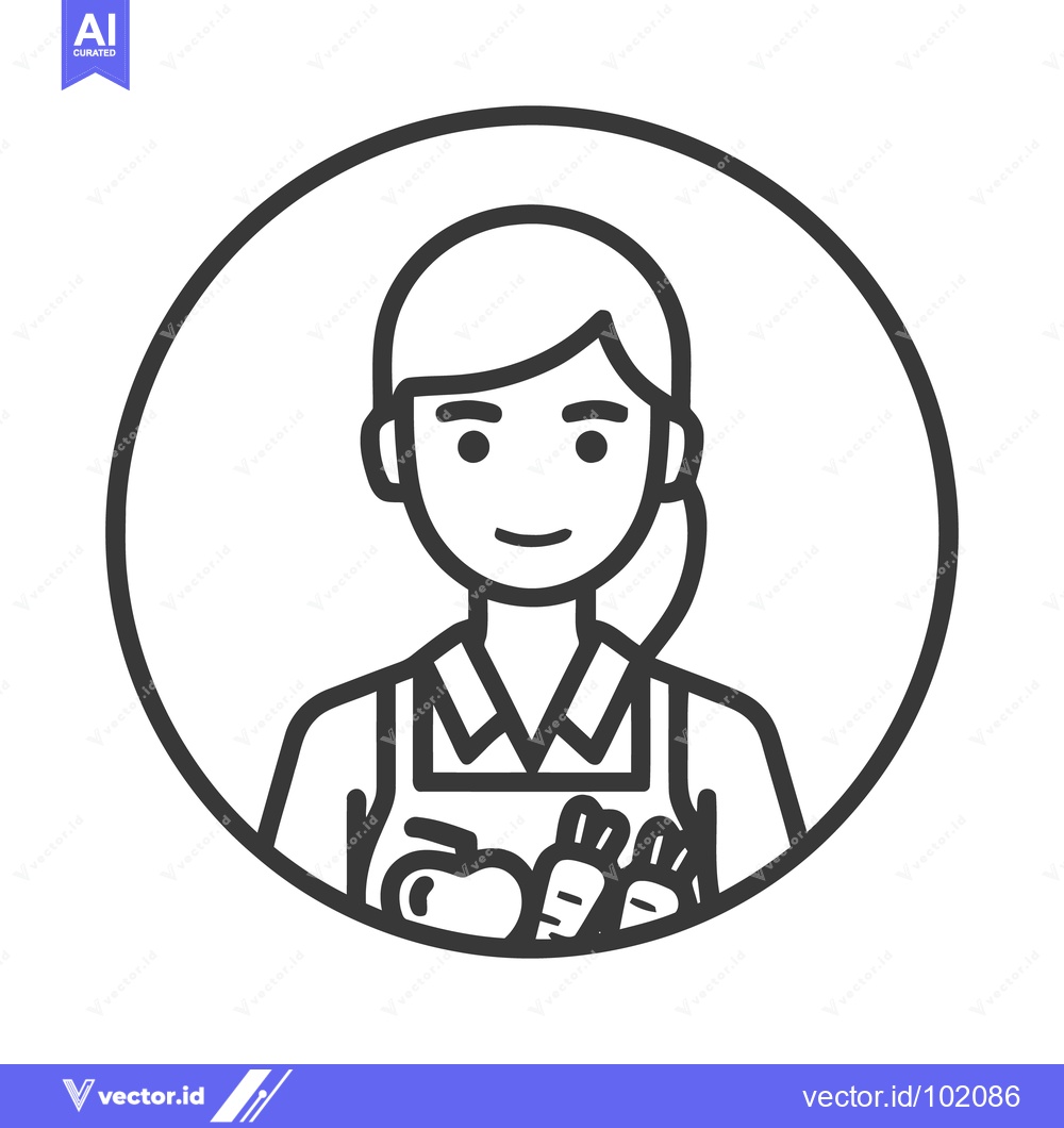 Premium Vector dari Smiling Woman in Apron with Fresh Produce Icon: Clean Line Art Avatar