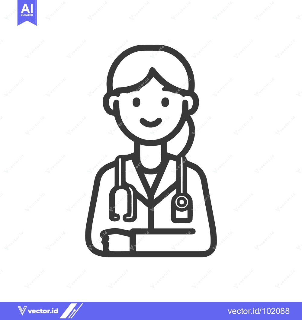Premium Vector of Friendly Female Physician with Stethoscope, a Minimalist Line Art Icon