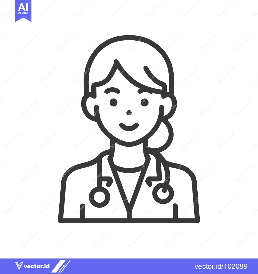 Premium Vector dari Smiling Female Doctor Line Art Icon with Stethoscope, Professional Hea