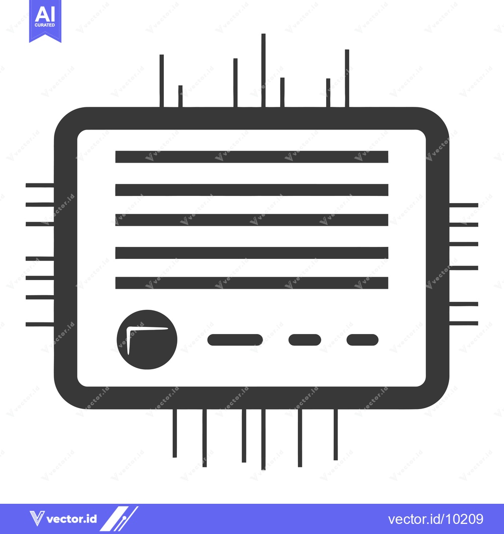 Premium Vector dari A black and white icon of a computer chip with data lines