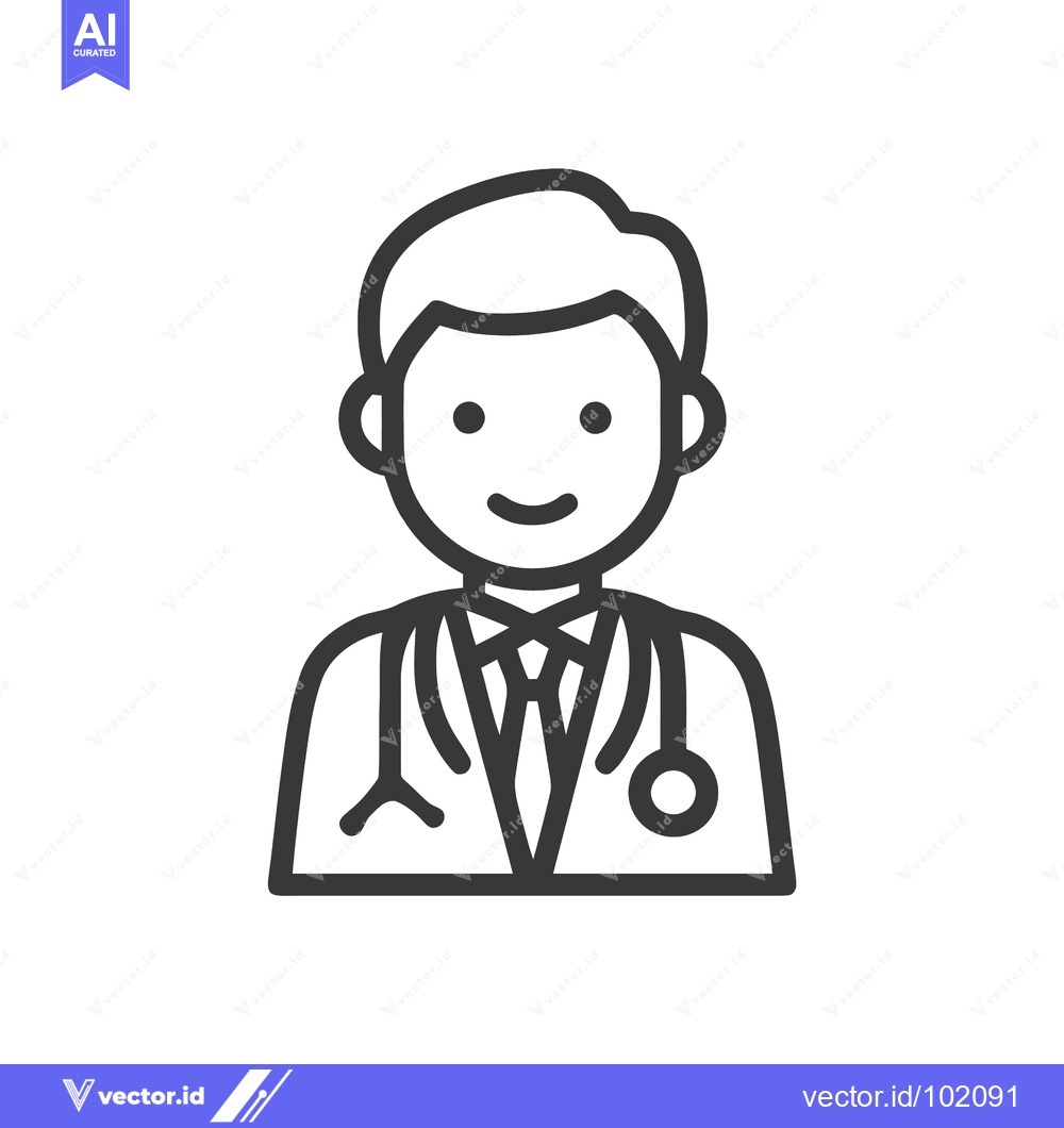 Premium Vector dari Smiling Male Doctor Icon with Stethoscope, Clean Line Art for Healthca