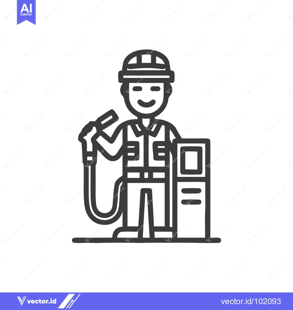 Premium Vector of Smiling Gas Station Attendant in Uniform, Minimalist Line Art Icon