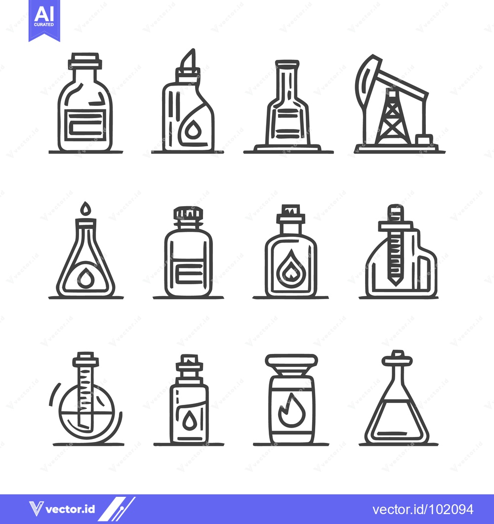 Premium Vector of Oil Industry and Chemistry Lab Minimalist Line Icon Collection