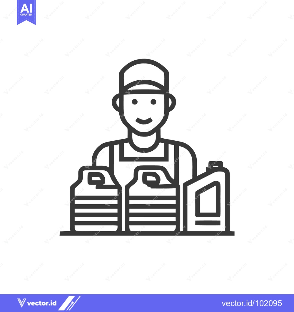Premium Vector dari Friendly Mechanic with Motor Oil Jugs, Professional Service Line Icon