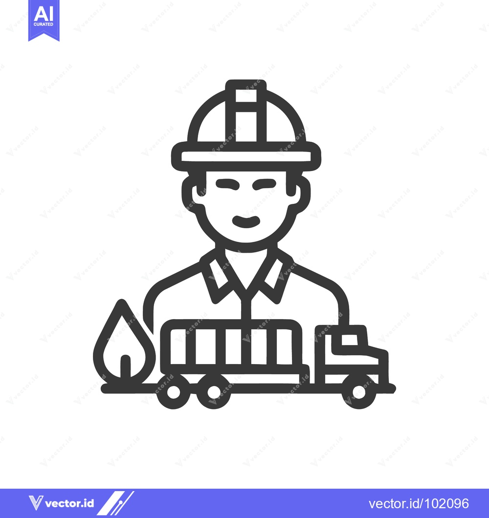 Premium Vector dari Minimalist Line Icon of a Fuel Transport Worker and Tanker Truck