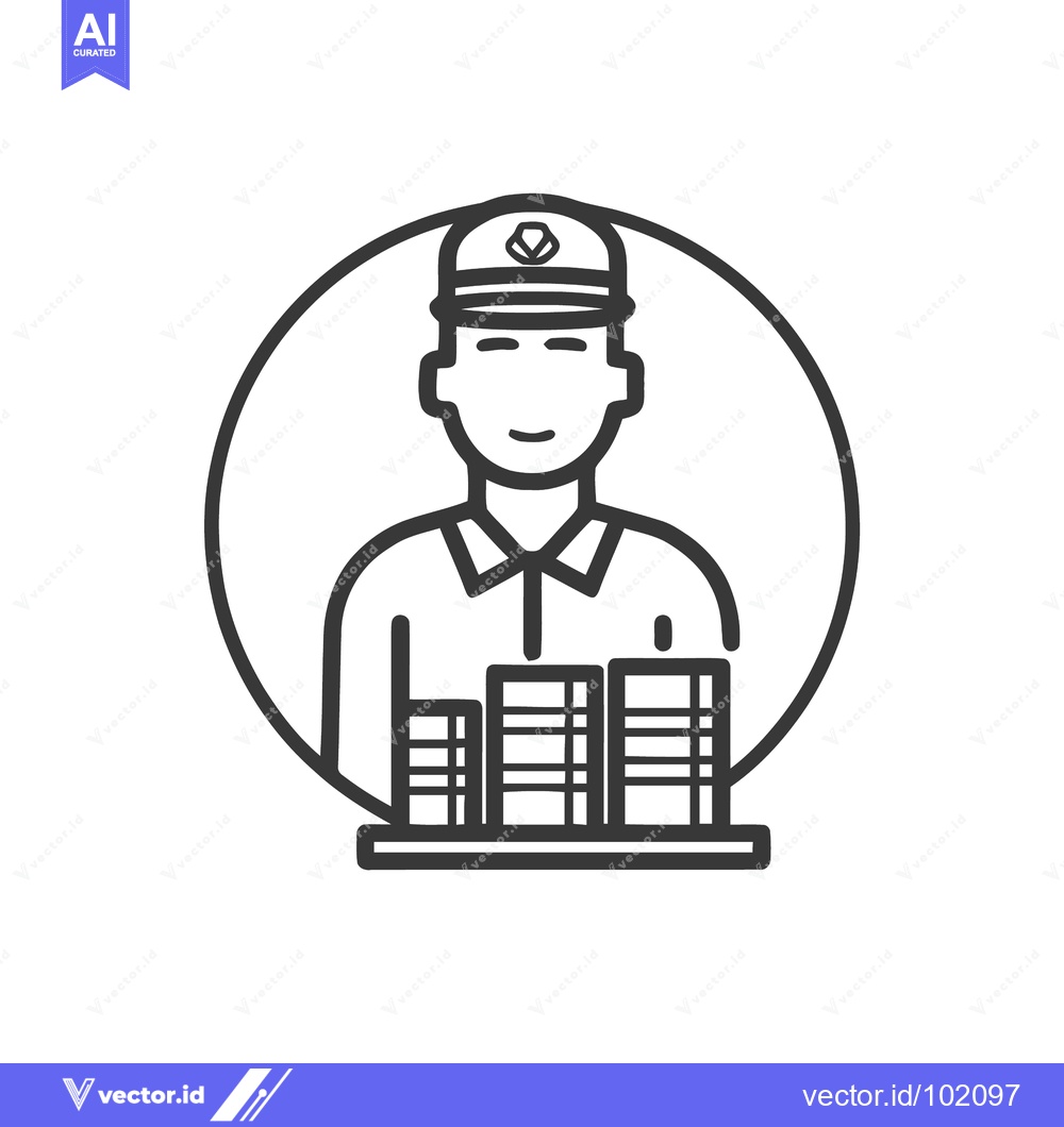 Premium Vector dari Uniformed Professional with Cityscape Model, Minimalist Line Art Icon