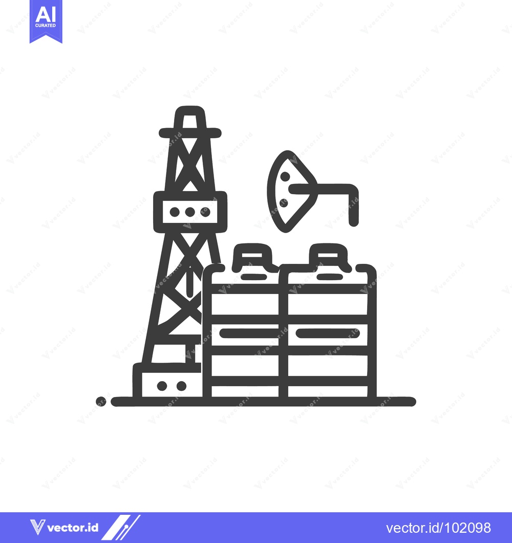 Premium Vector dari Oil Industry Complex Line Icon with Derrick, Pumpjack, and Storage Tan