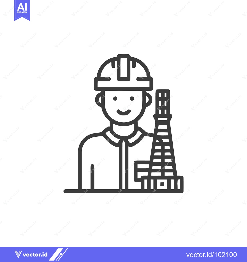 Premium Vector of Friendly Engineer in Hard Hat Beside Tokyo Tower Outline Icon