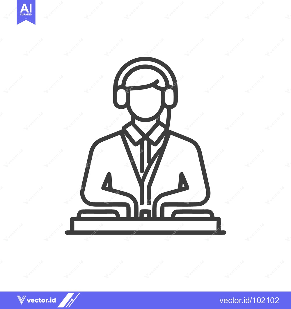 Premium Vector dari Sleek DJ at the Decks with Headphones, Modern Minimalist Line Art Icon