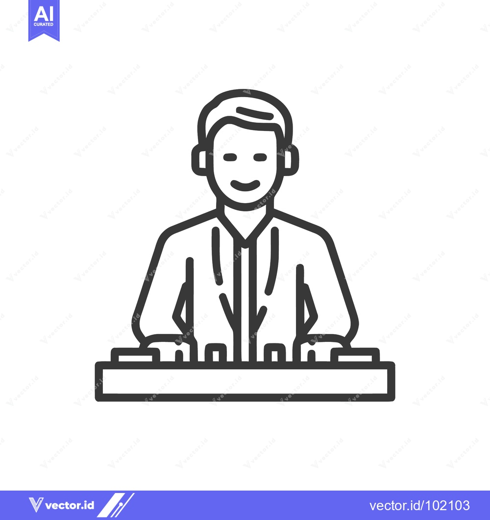 Premium Vector dari Minimalist Line Icon of a DJ with Headphones at a Mixing Console