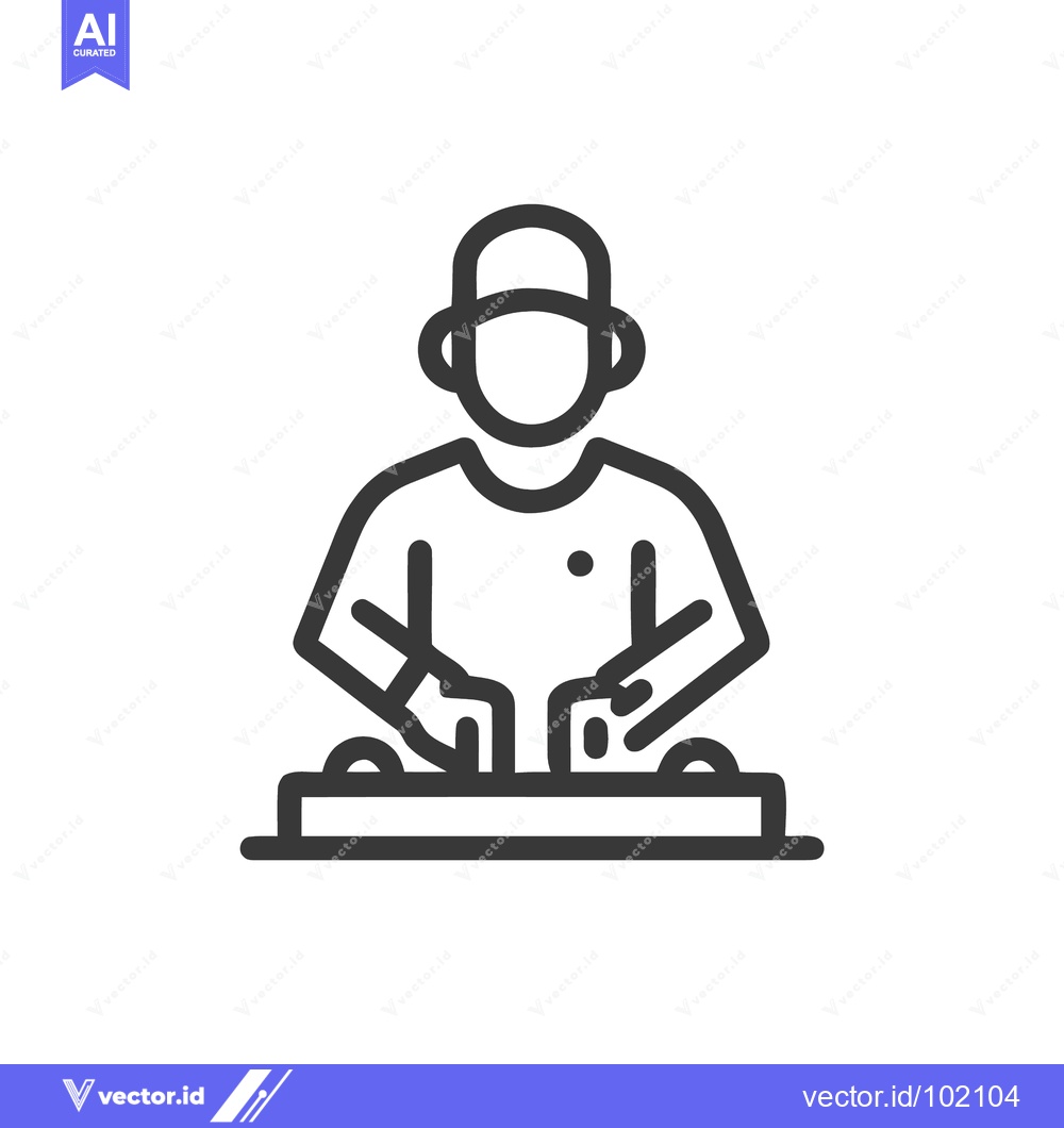 Premium Vector dari Minimalist Line Icon of a DJ with Headphones Mixing on Decks