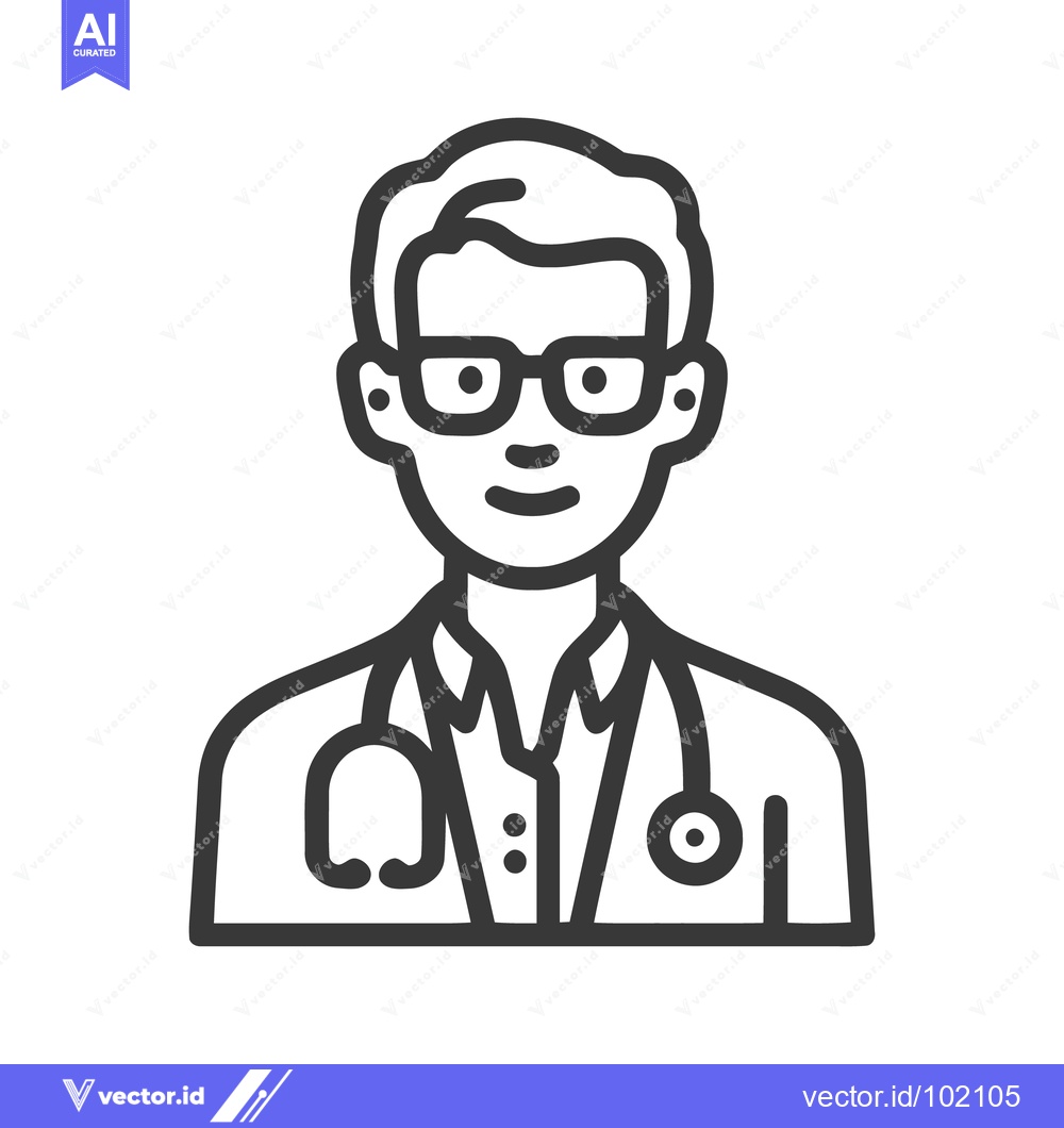 Premium Vector dari Friendly Male Doctor with Glasses and Stethoscope, a Minimalist Line A