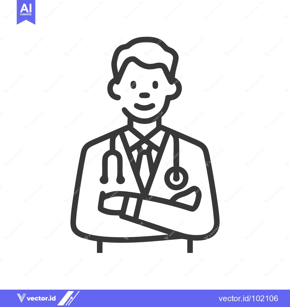 Premium Vector dari Friendly Male Doctor with Crossed Arms and Stethoscope, Minimalist Out