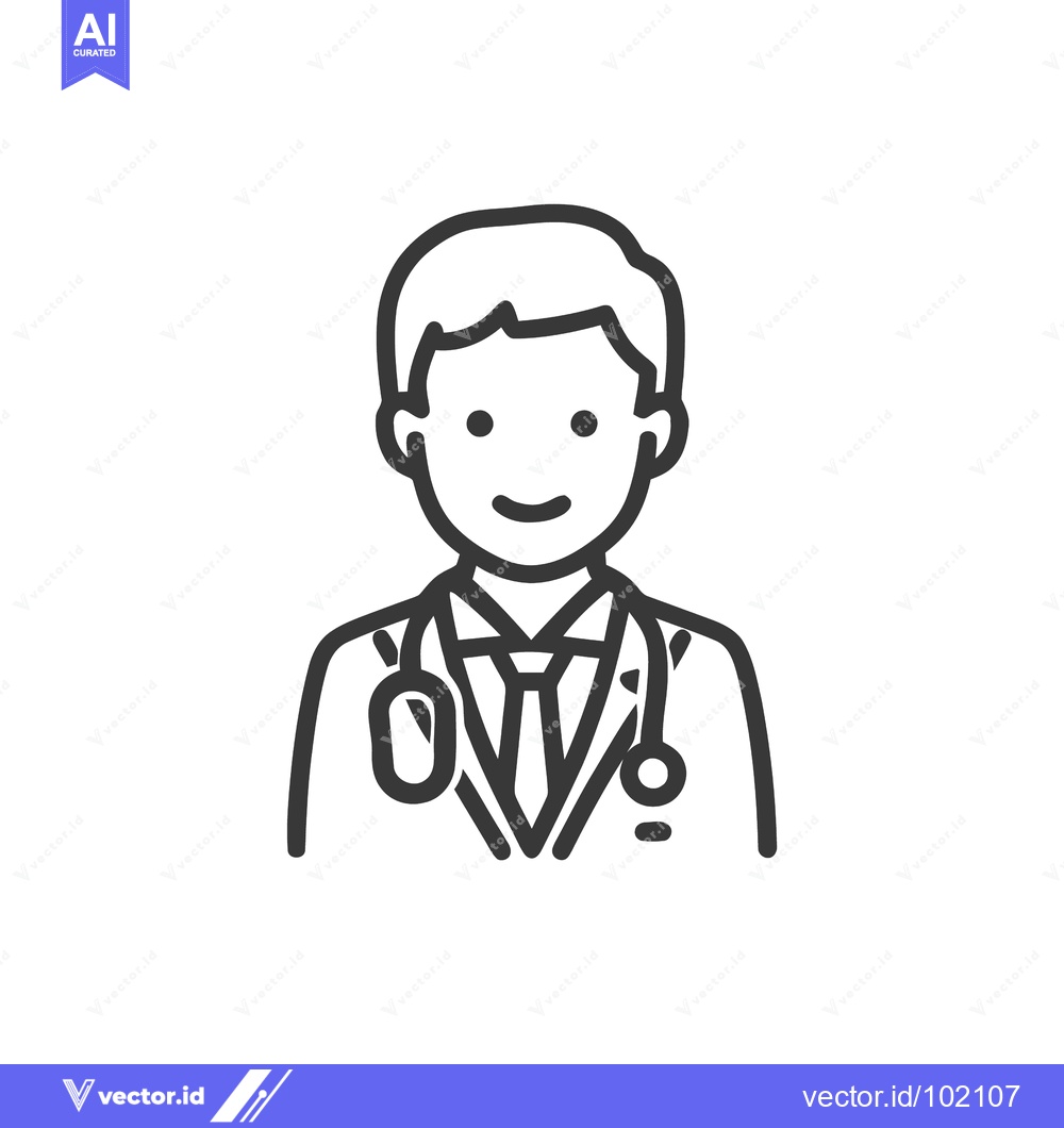 Premium Vector of Smiling Doctor Bust with Stethoscope, Clean Modern Line Art Vector