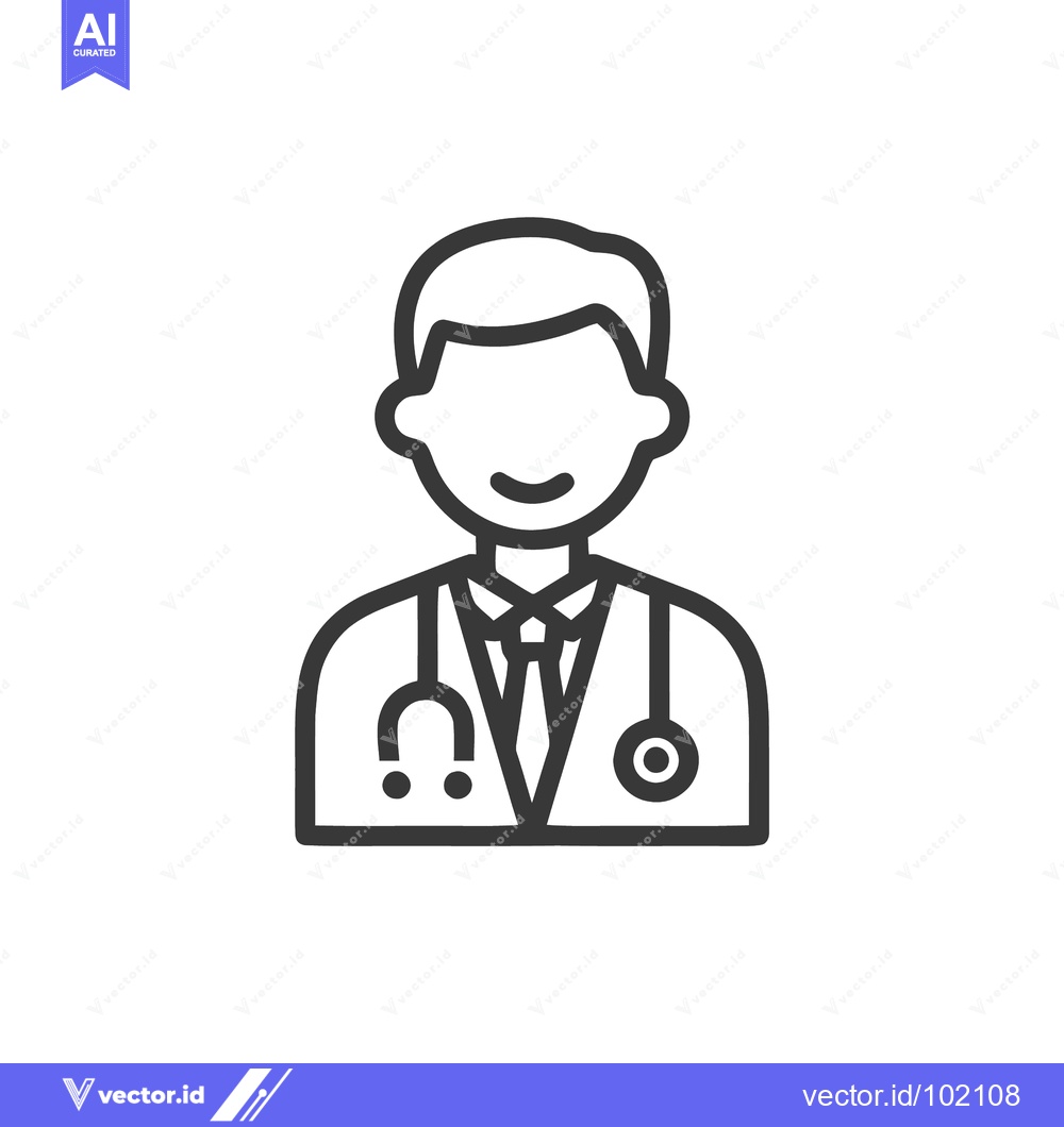 Premium Vector of Friendly Male Doctor with Stethoscope, a Minimalist Outline Icon for H
