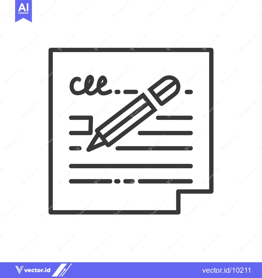 Premium Vector of A black and white icon of a document with a pencil writing on it
