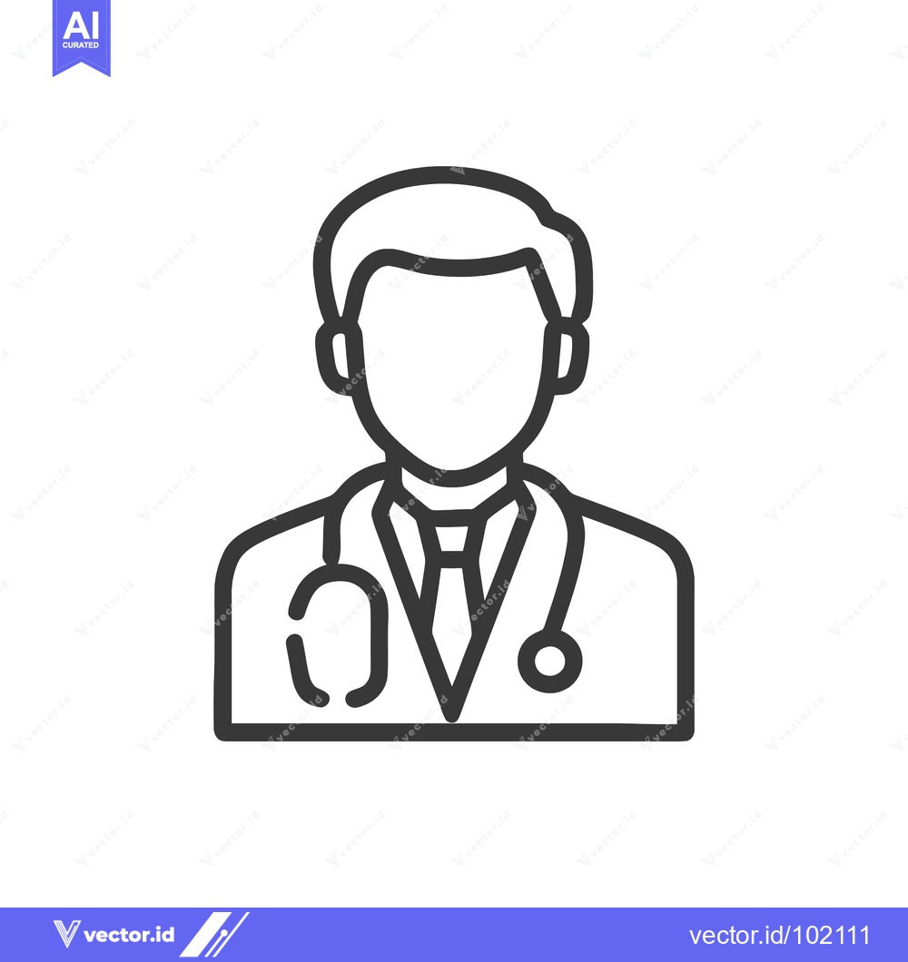 Premium Vector of Modern Line Art Icon of a Male Doctor with Stethoscope and Tie