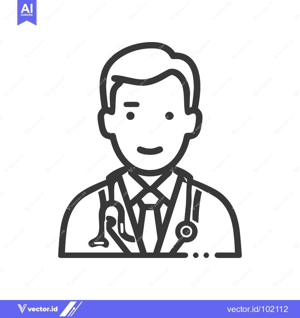 Premium Vector dari Friendly Male Doctor with Stethoscope, a Minimalist Line Art Icon
