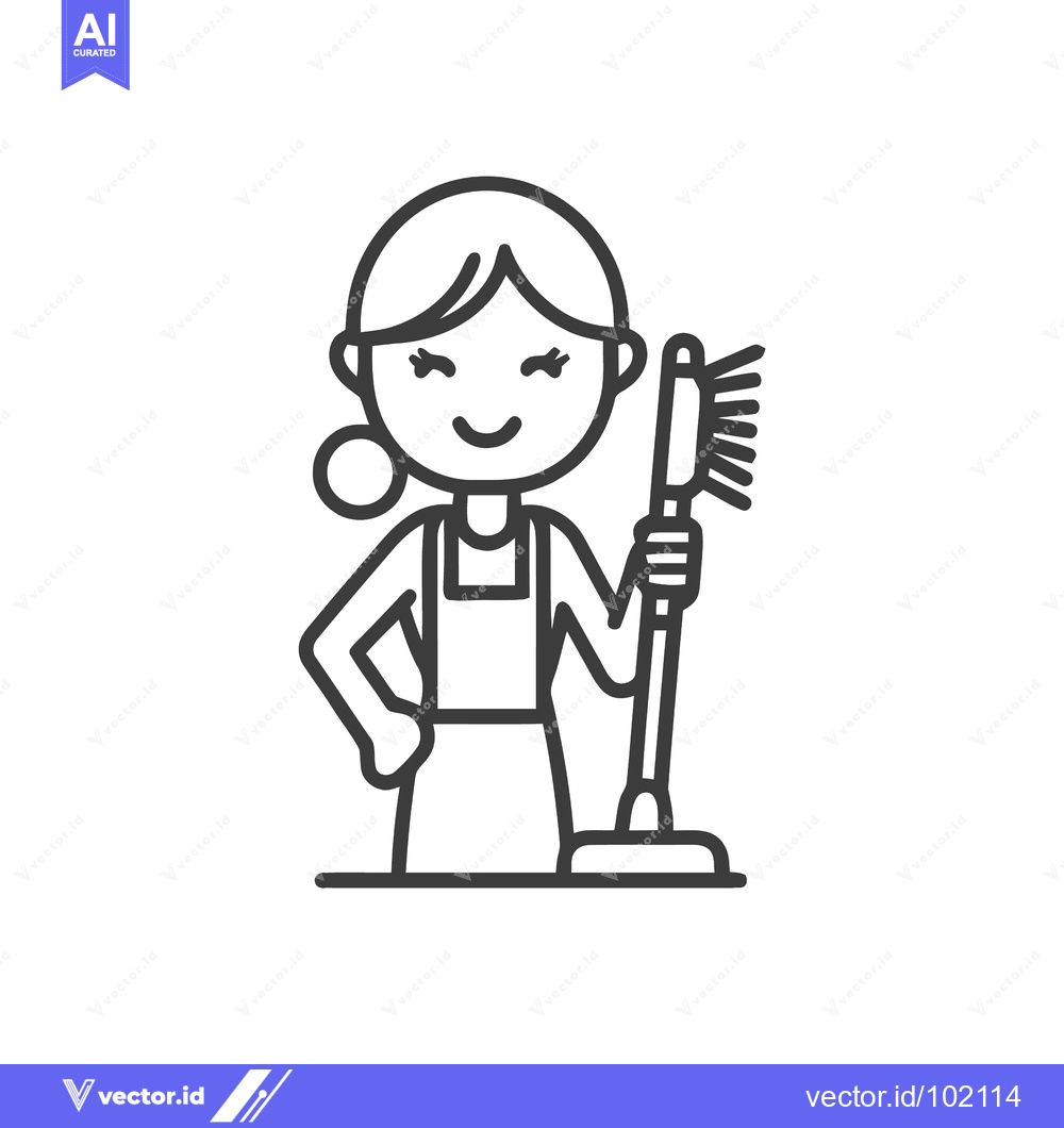 Premium Vector of Smiling Housekeeper with Scrub Brush, Professional Cleaning Service Li