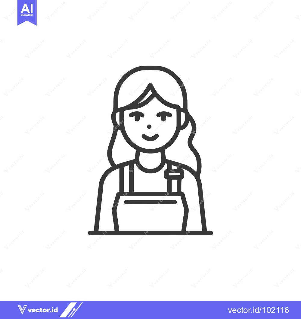 Premium Vector dari Friendly Female Character with Long Hair in Overalls, Simple Line Art