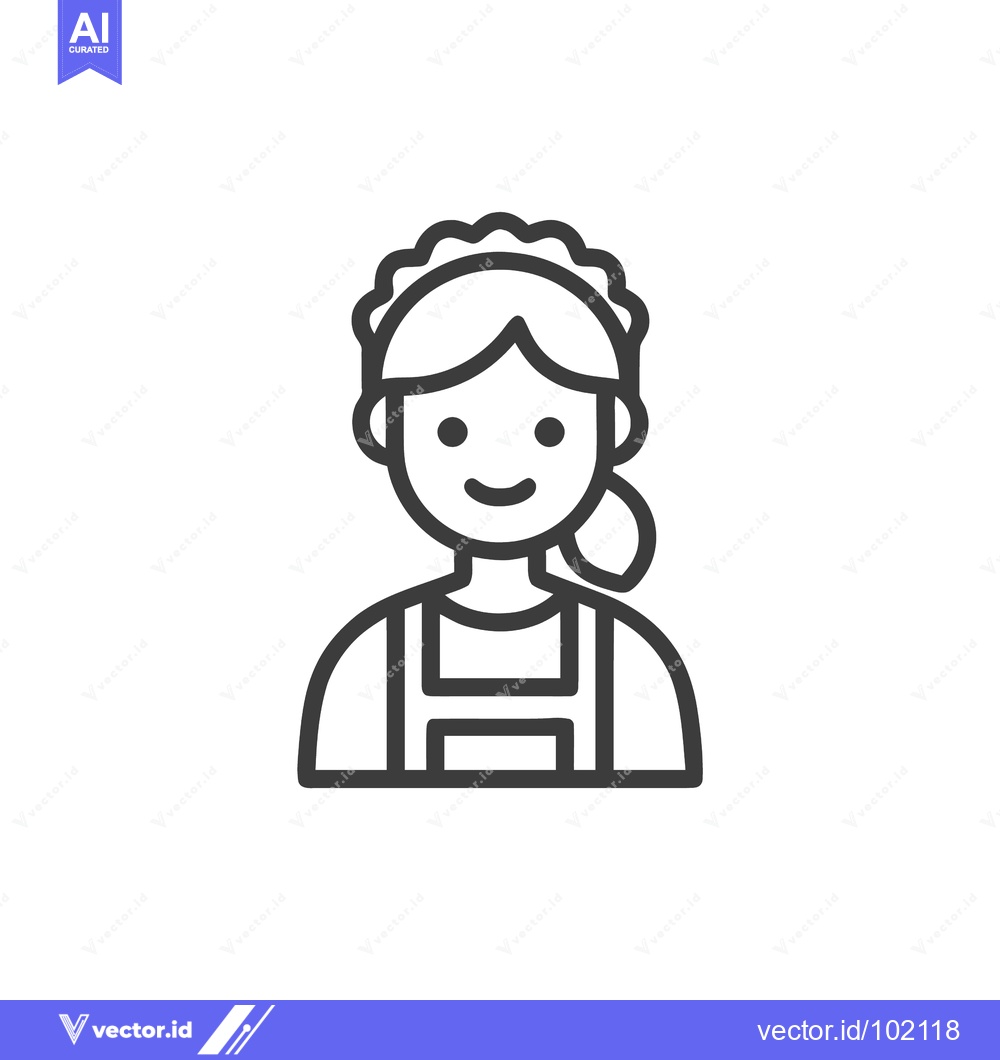Premium Vector dari Smiling Maid in Uniform with Frilly Cap, Minimalist Line Art Icon