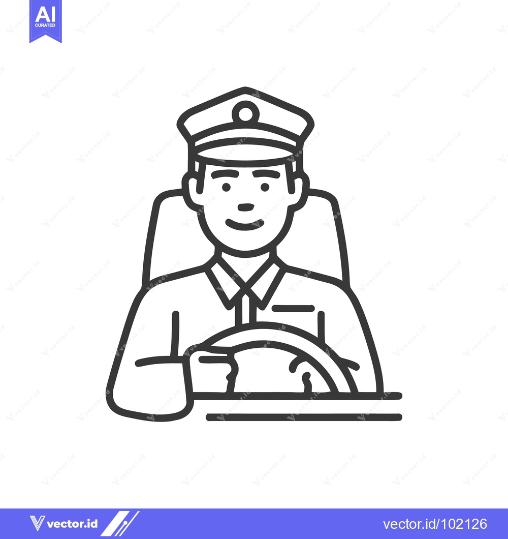 Premium Vector dari Professional Driver in Uniform at the Wheel, Minimalist Line Art Icon