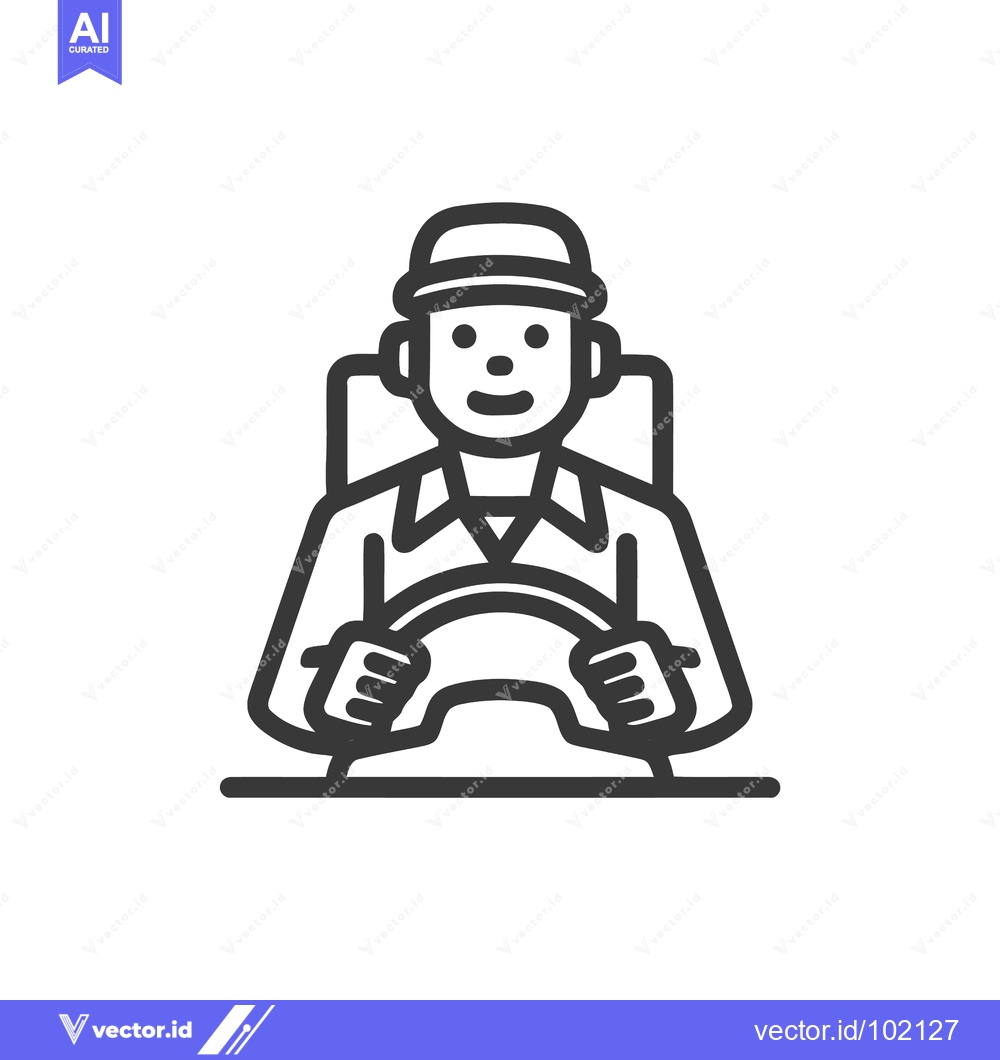 Premium Vector dari Friendly Driver in a Hat at the Wheel, Minimalist Line Art Icon