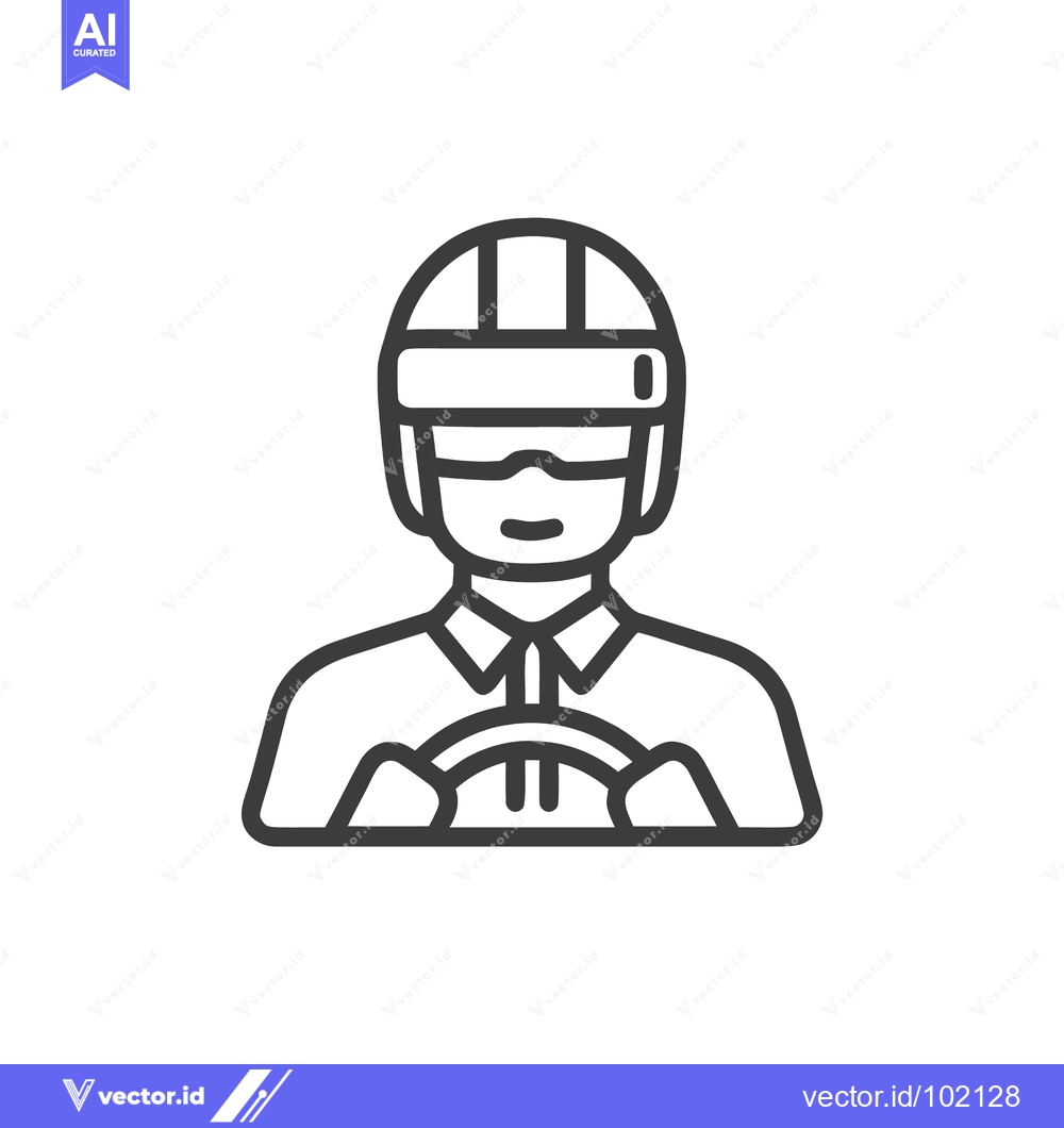 Premium Vector dari Modern Line Icon of a Racer with Helmet and Goggles at the Steering Wh