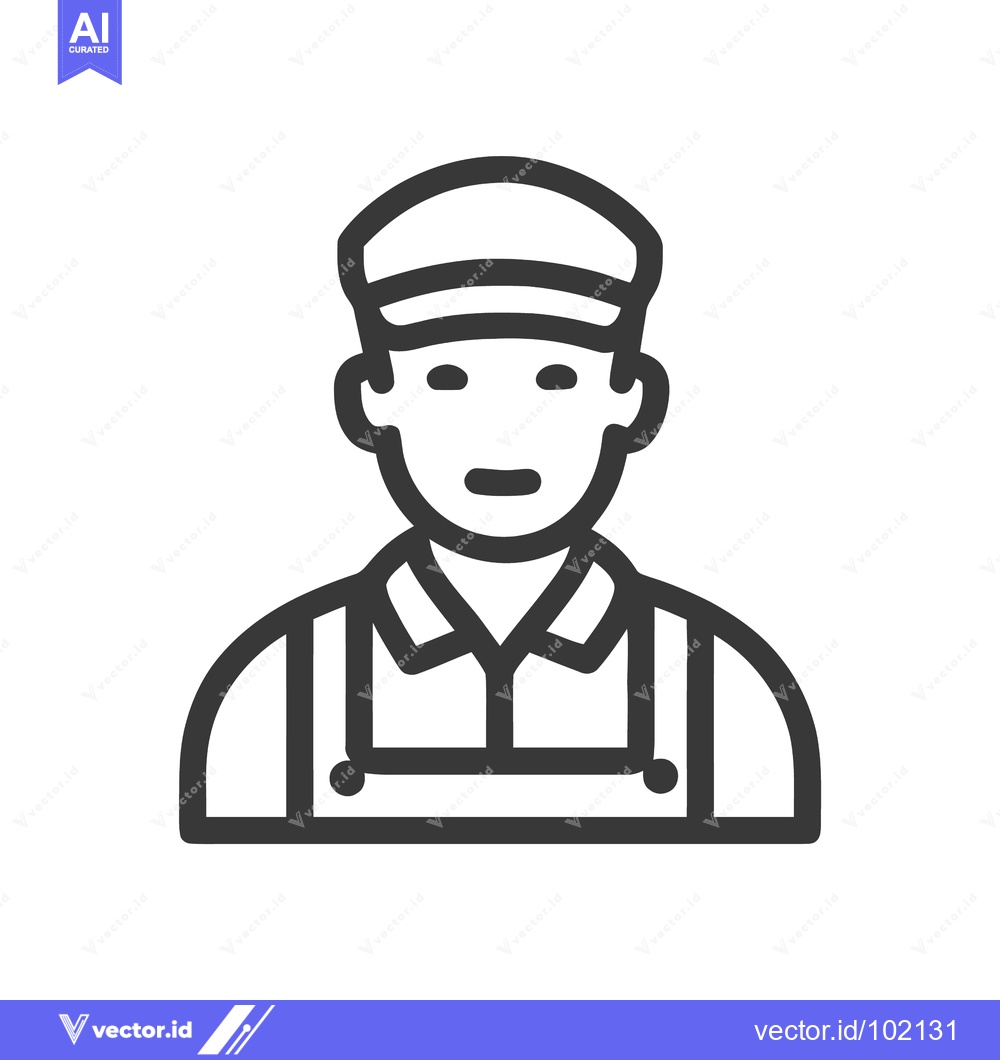 Premium Vector dari Simple Line Art Icon of a Male Worker in Overalls and Cap, Professiona