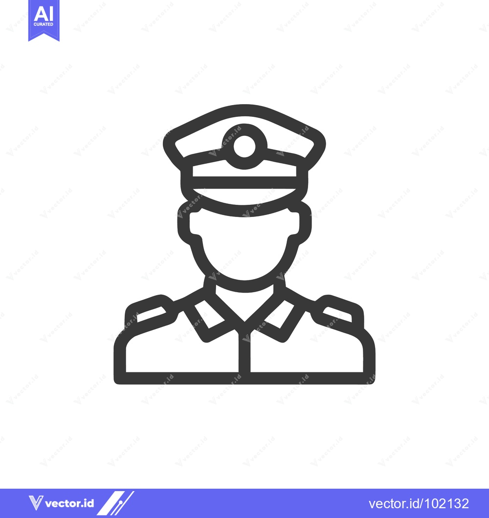 Premium Vector of Monochrome Line Icon of a Uniformed Officer with Peaked Cap and Epaule