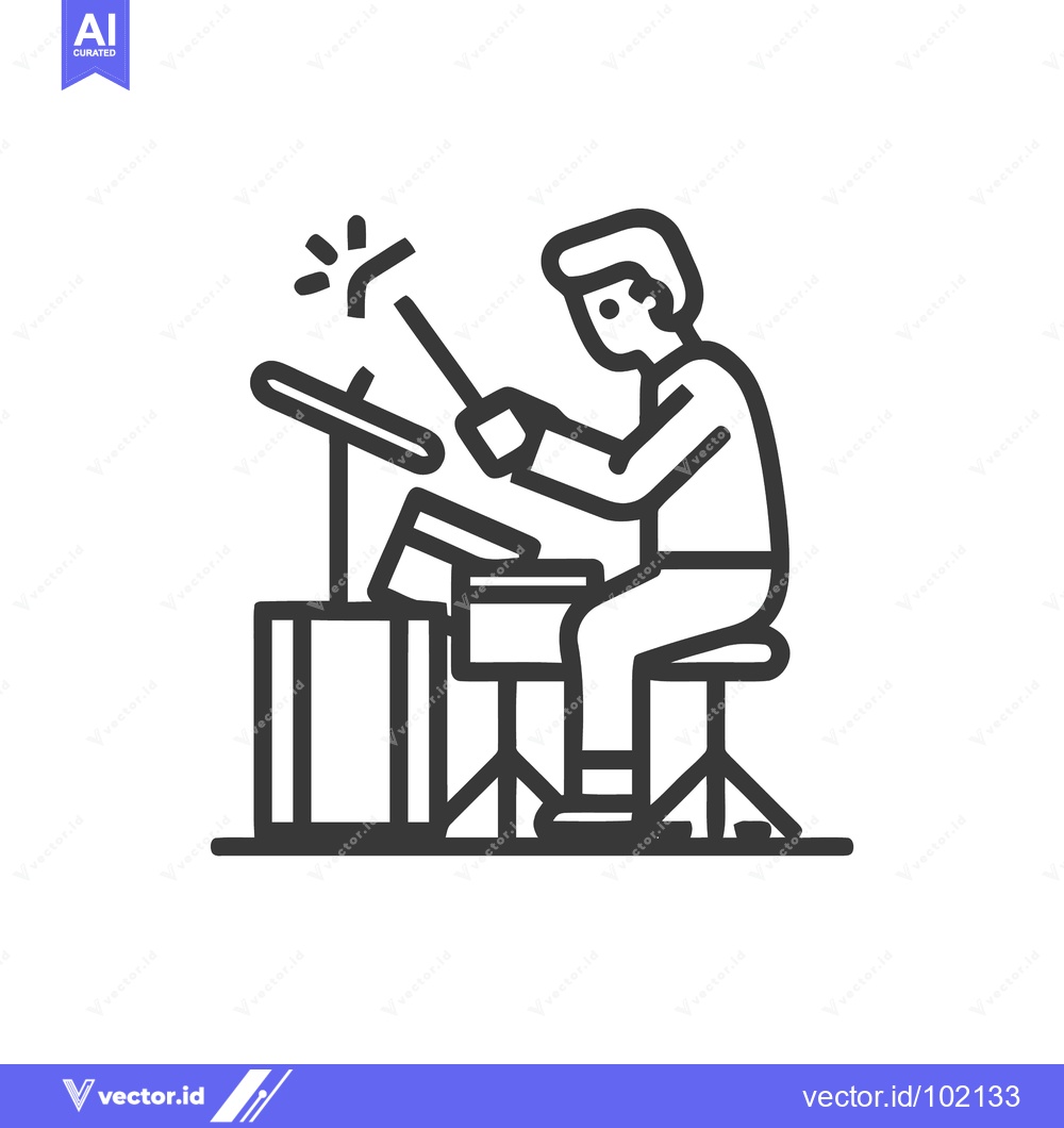 Premium Vector dari Dynamic Drummer in Action: Minimalist Line Art Icon Hitting a Cymbal