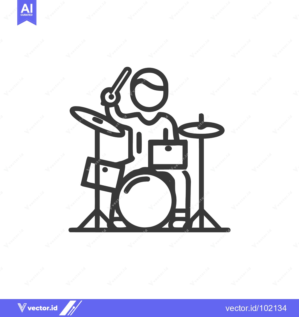 Premium Vector dari Dynamic Drummer Line Icon: Minimalist Musician Playing a Drum Kit