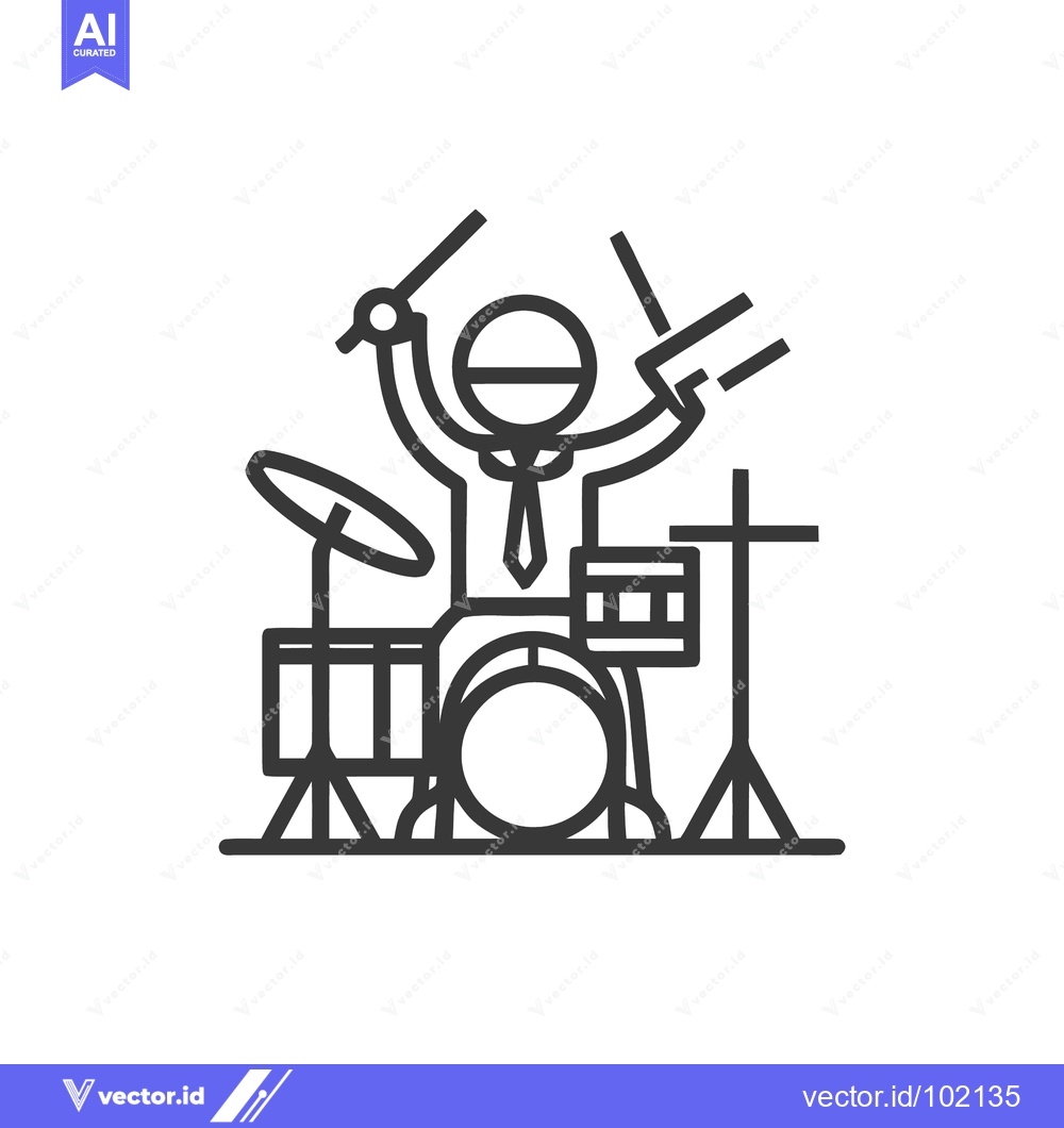 Premium Vector dari Corporate Rockstar: Energetic Drummer with Tie in Minimalist Line Art
