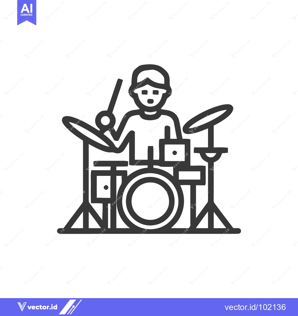 Premium Vector dari Modern Drummer Line Icon: A Minimalist Musician at a Percussion Kit