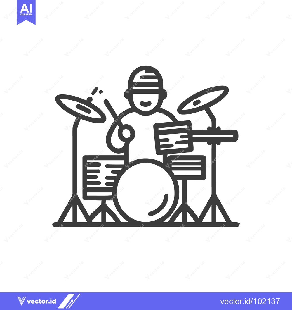 Premium Vector dari Stylized Drummer Line Art Icon Playing a Rhythmic Beat on a Minimalist