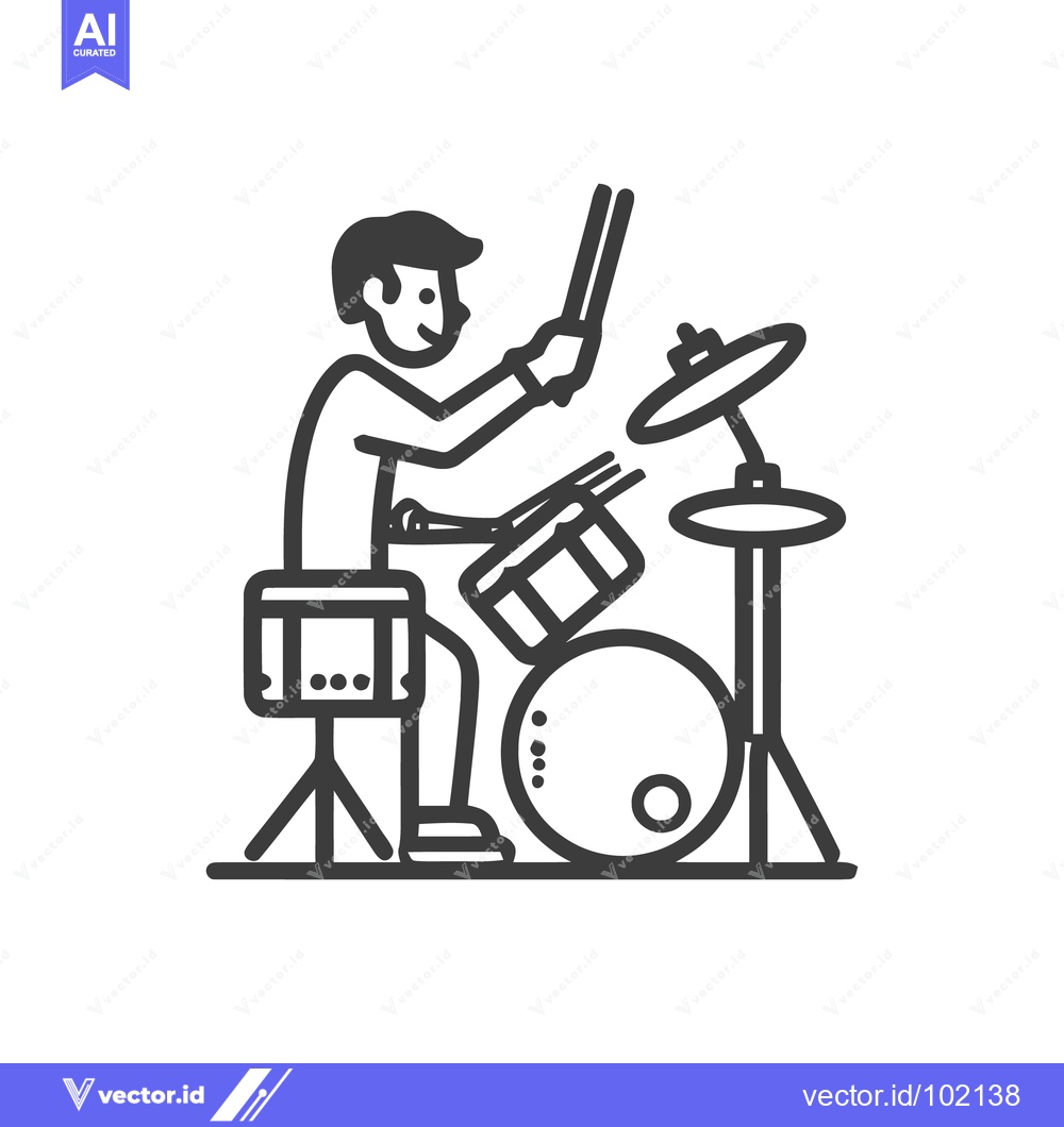Premium Vector of Dynamic Drummer in Action: A Clean, Modern Line Art Illustration