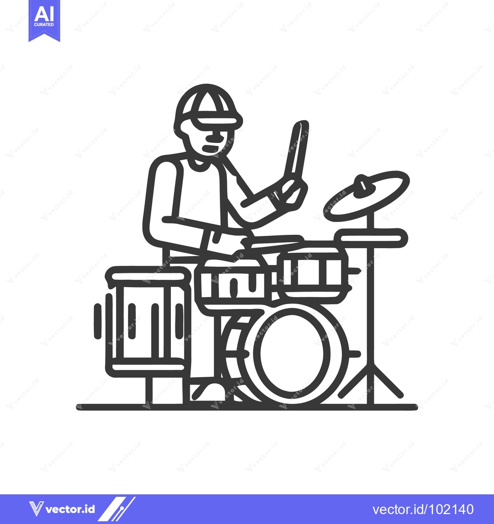 Premium Vector of Bold Line Art Icon of a Cool Drummer Playing a Rhythmic Beat on a Drum