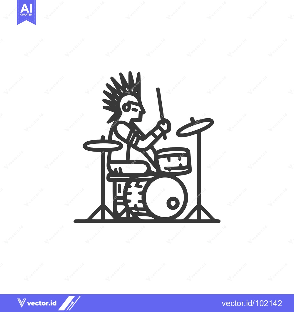 Premium Vector dari Dynamic Punk Drummer with Mohawk, Bold Monochrome Line Art Illustratio