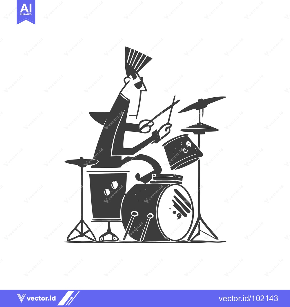 Premium Vector dari Angular Punk Drummer with a Mohawk in a Dynamic Monochrome Solo