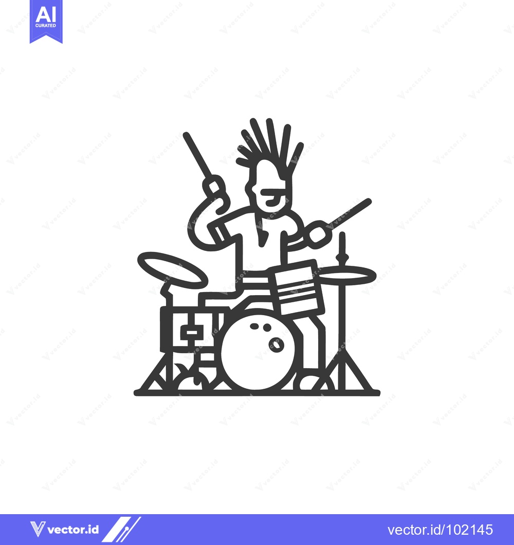 Premium Vector dari Energetic Punk Rock Drummer with a Mohawk in a Bold Line Art Style
