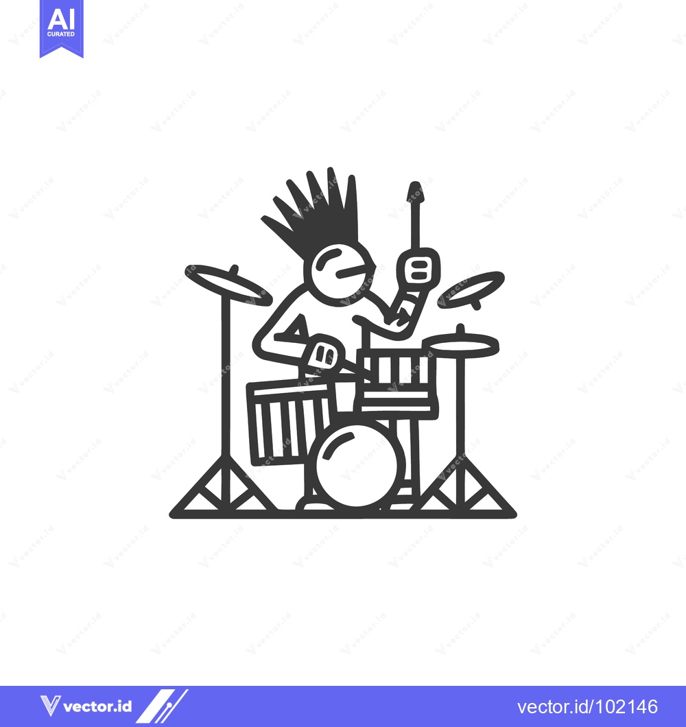 Premium Vector dari Rebellious Stick Figure Punk with a Mohawk Smashing the Drums