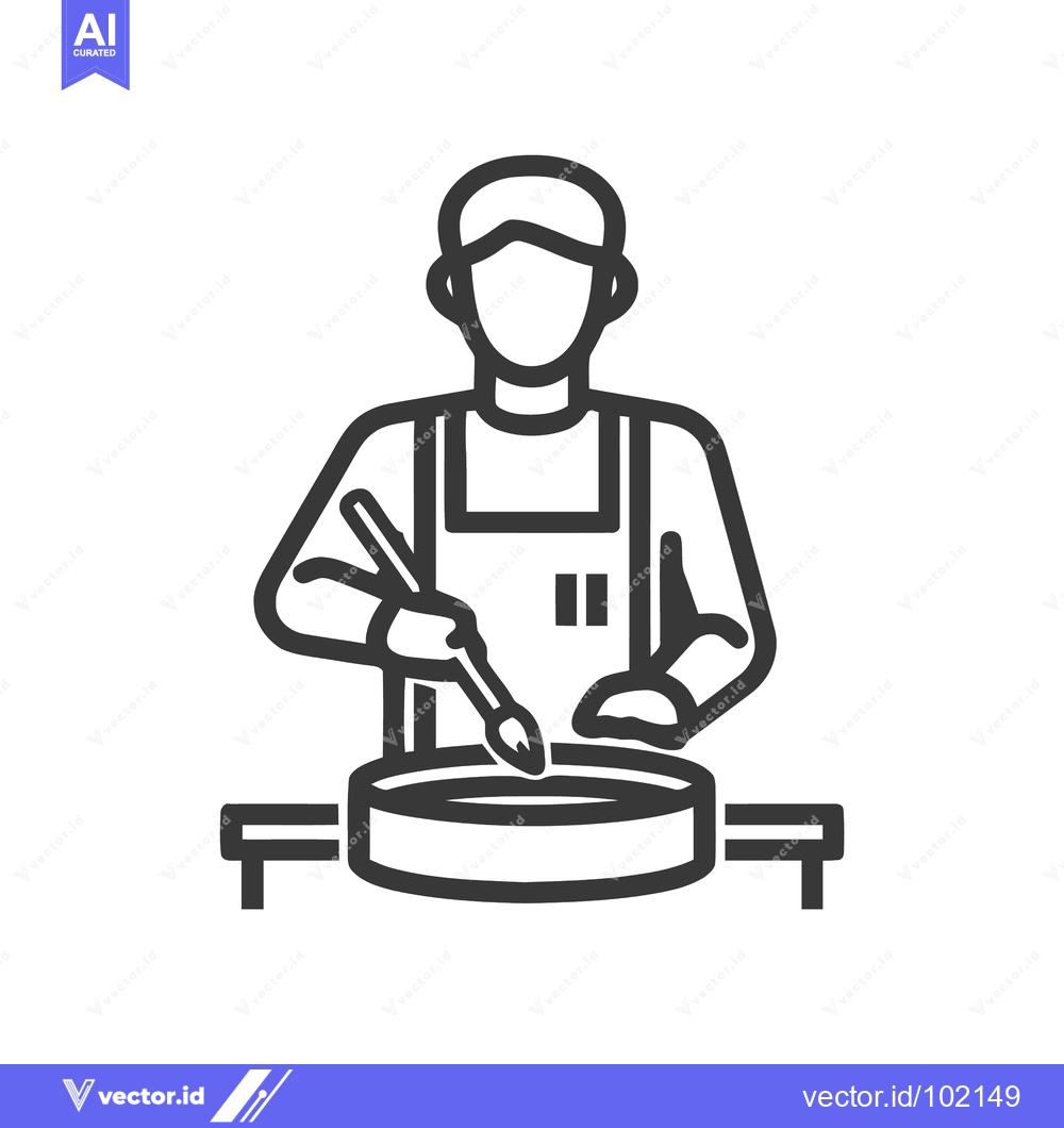 Premium Vector dari Minimalist line art icon of an artisan in an apron mixing with a brush