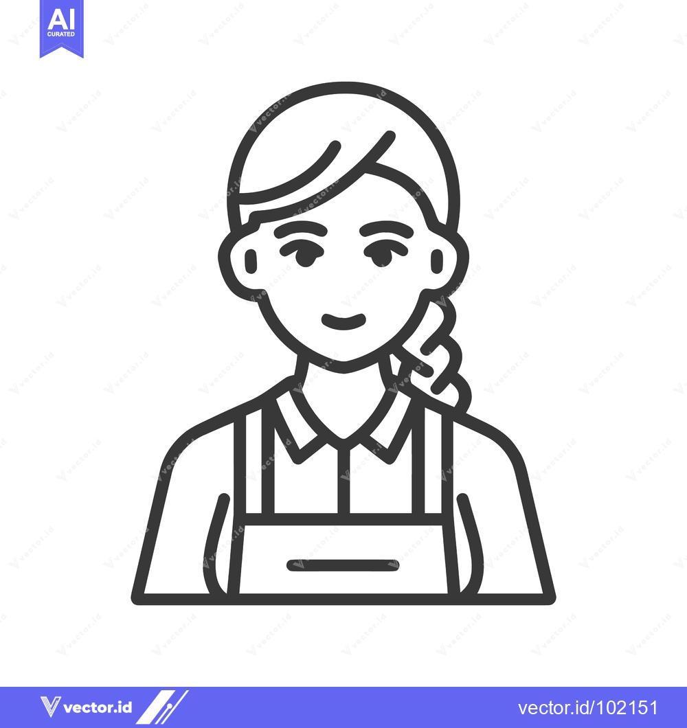 Premium Vector dari Friendly Female Worker with Braid and Apron, Clean Line Art Icon