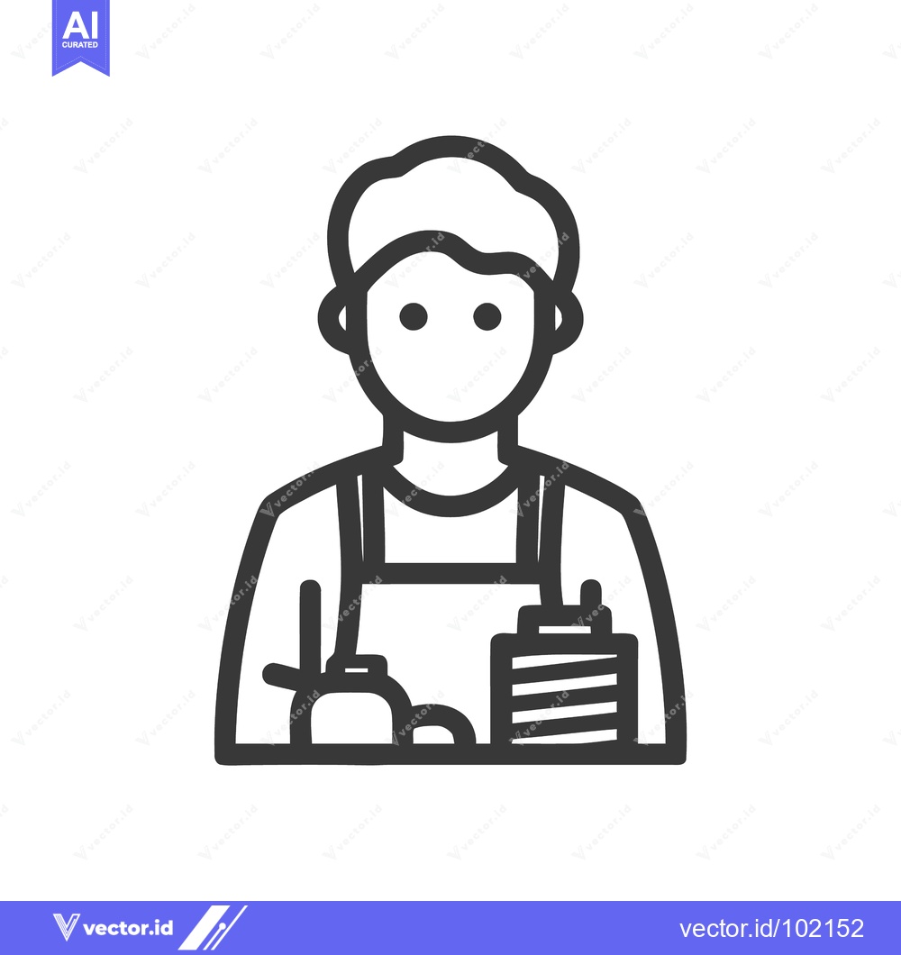 Premium Vector dari Professional Cook Line Art Icon with Apron and Ingredients