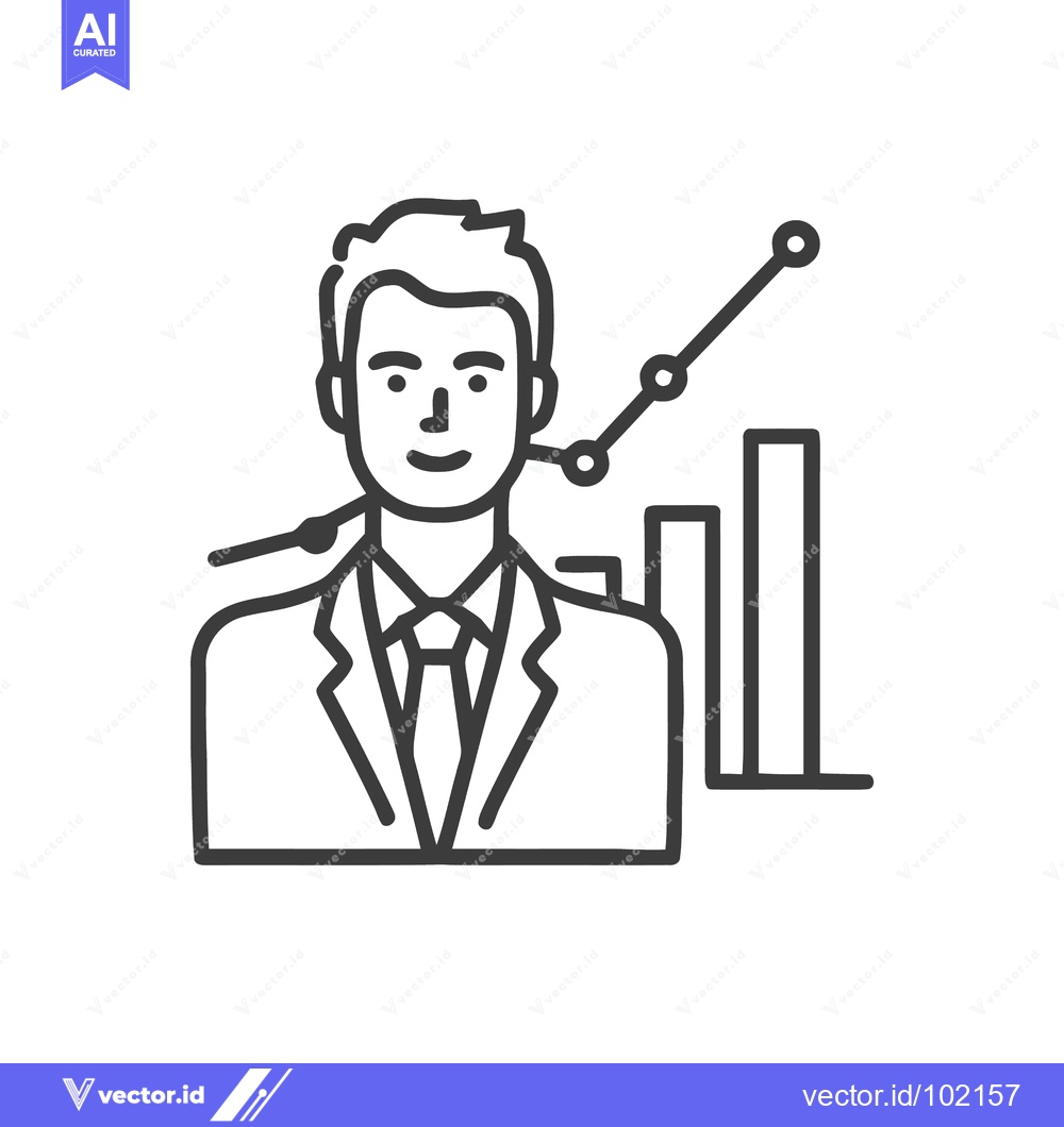 Premium Vector dari Clean Line Art Icon: Confident Businessman with Upward Trend Graph and