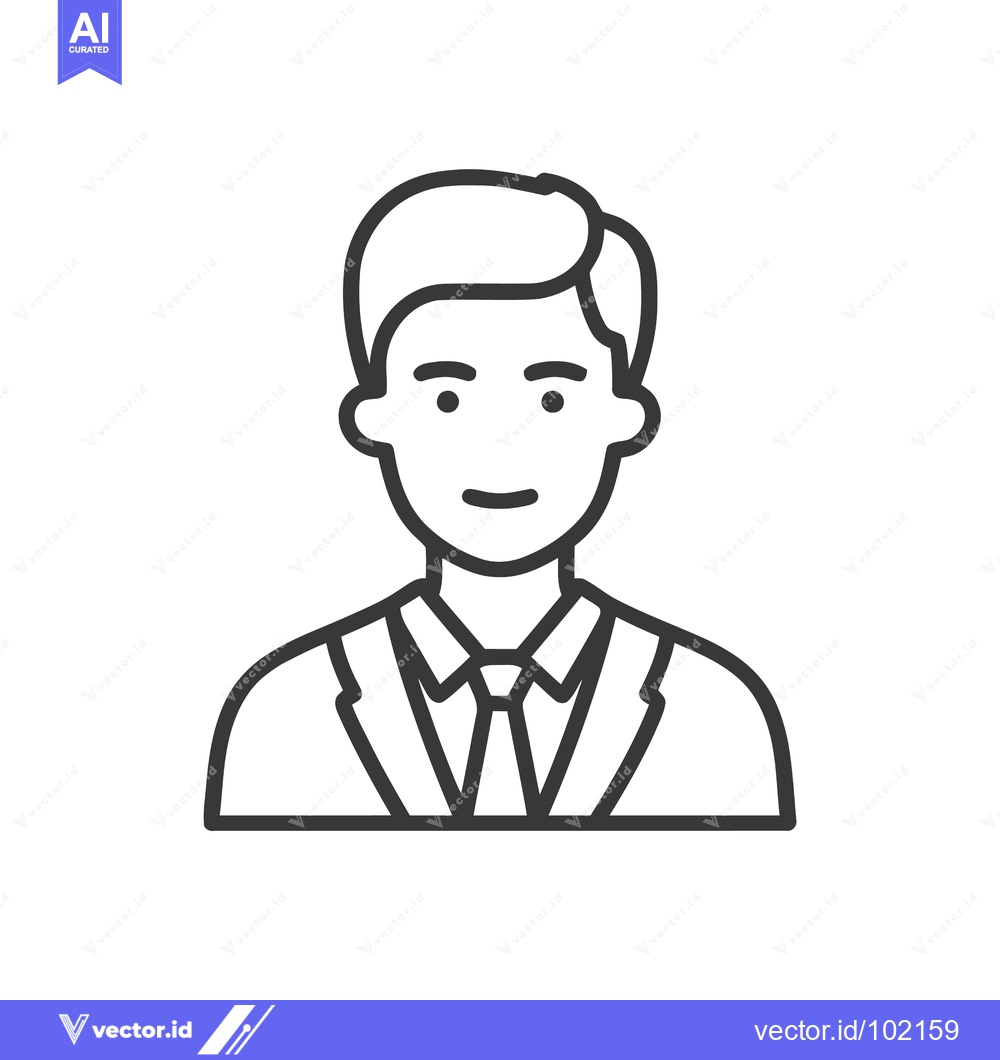 Premium Vector of Minimalist Line Art Icon of a Smiling Professional Man in Suit and Tie