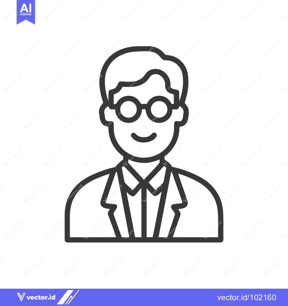 Premium Vector of Smiling Professional Man with Round Glasses, Minimalist Line Art Icon