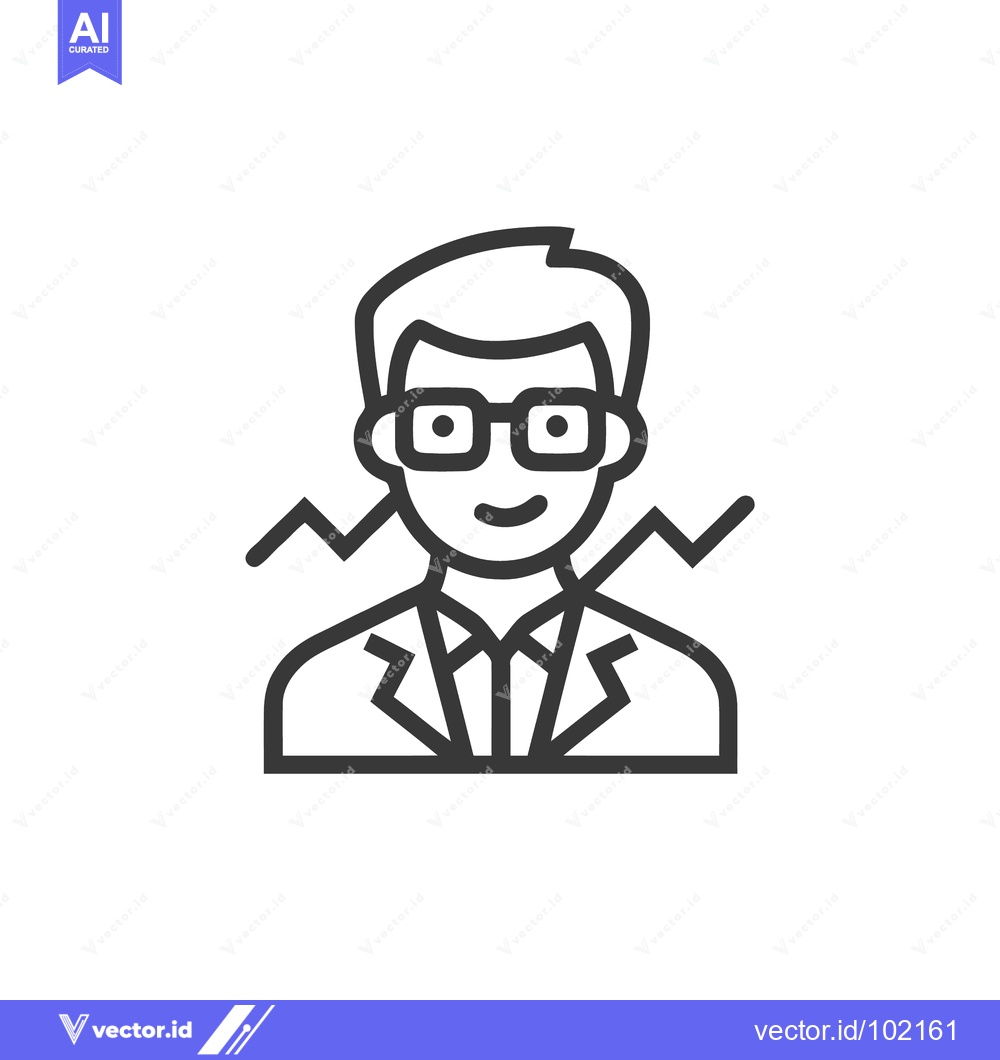 Premium Vector dari Smiling Analyst with Glasses and Data Graph, Professional Line Art Ico